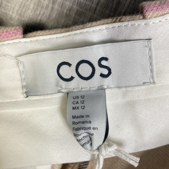 NWT COS Pleated Wide-Leg Checked Trousers Women's 12 - Picture 4 of 10